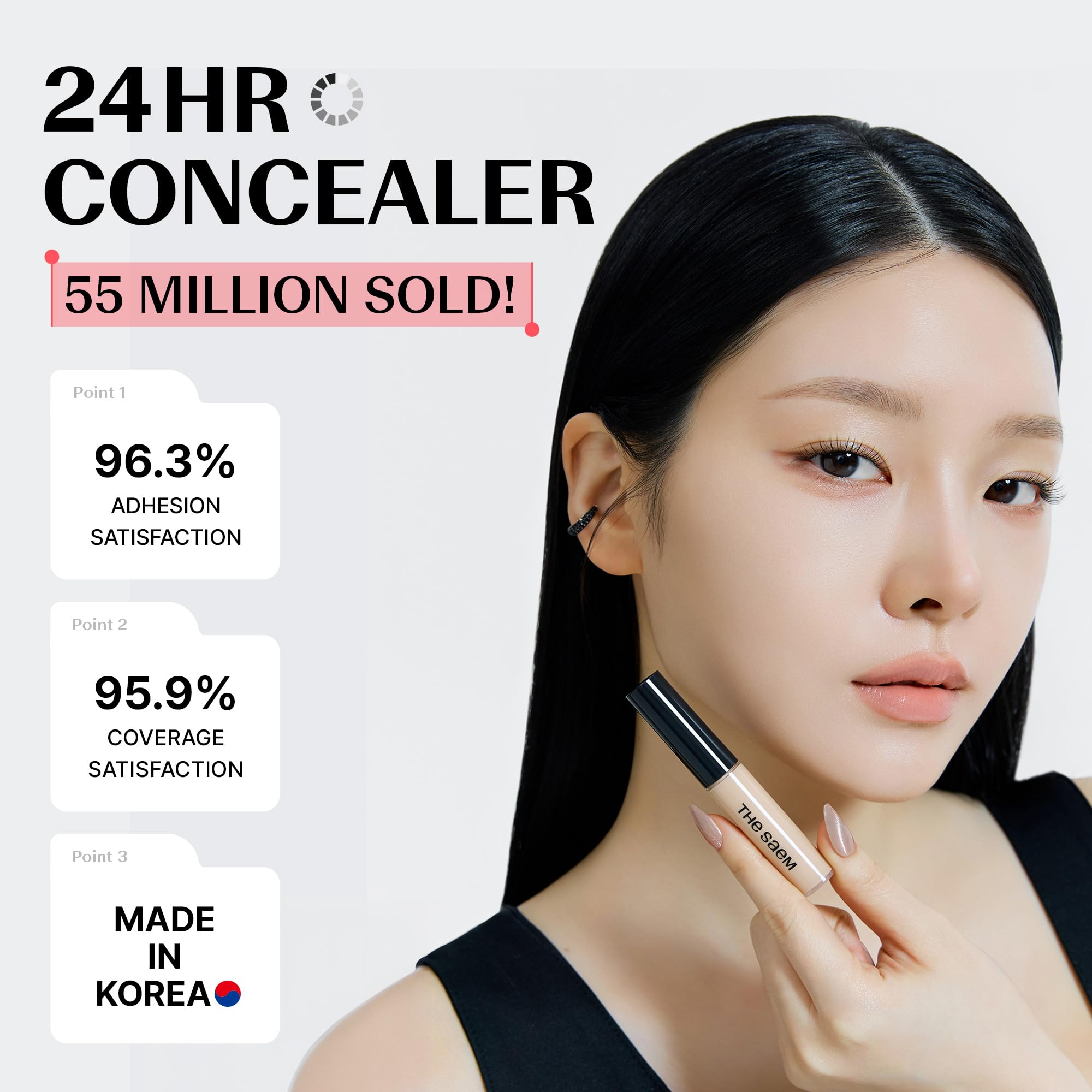 THESAEM Cover Perfection Tip Concealer 0.2 fl.oz. - Brightener Highlighting Concealer for Luminous Glow - High Coverage Long Lasting - Korean Makeup Highlighter for Defined Radiant Look