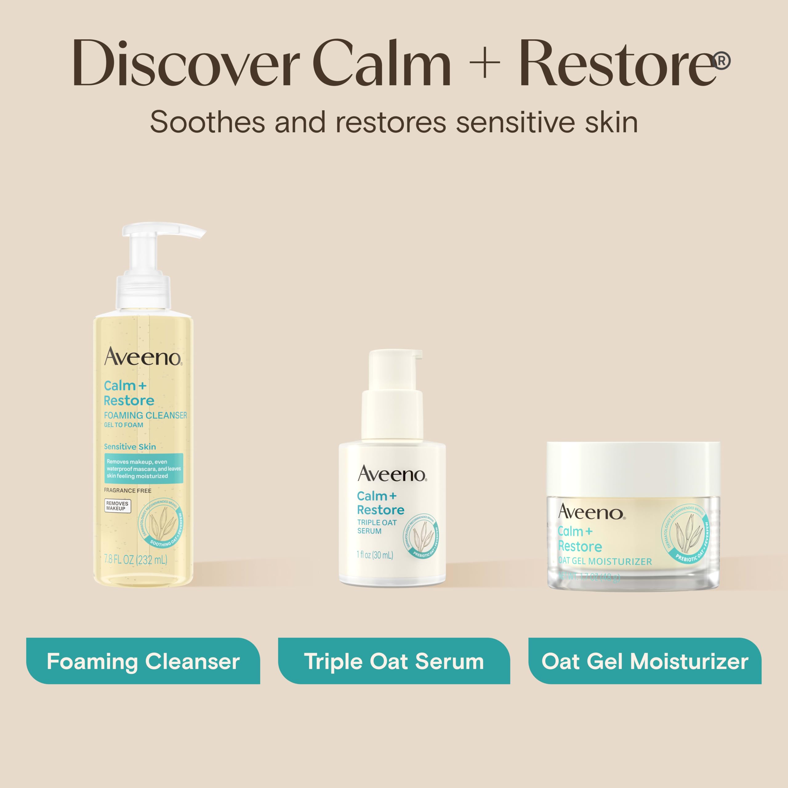 Aveeno Calm + Restore Triple Oat Hydrating Face Serum for Sensitive Skin, Gentle Lightweight Hydrating Serum for Face Instantly Smooths Skin, Non-Comedogenic, Hypoallergenic, Fragrance-Free