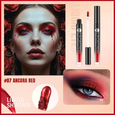 Red Liquid Metallic Eyeshadow, Shimmer Eyeliner Glitter Eye Shadow Shiny High Pigment Quick-Dry Waterproof Long-Lasting One Swipe Coverage Sparkly Eye Makeup for Women & Girls Multi-dimensional Finish
