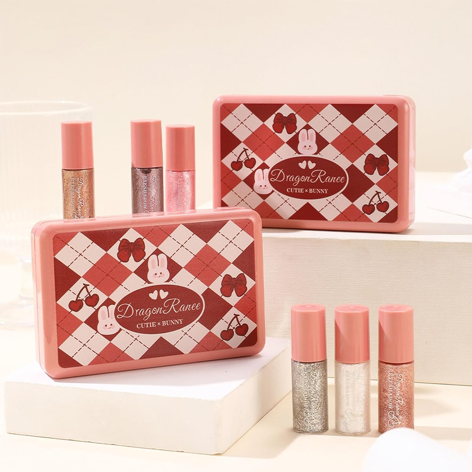 6 Pcs Liquid Glitter Eyeshadow Set Colorful Eyeliner with Long-Lasting and Waterproof Shinning Eye Shadow Gift for Women Eye Makeup (Cherry Rabbit)