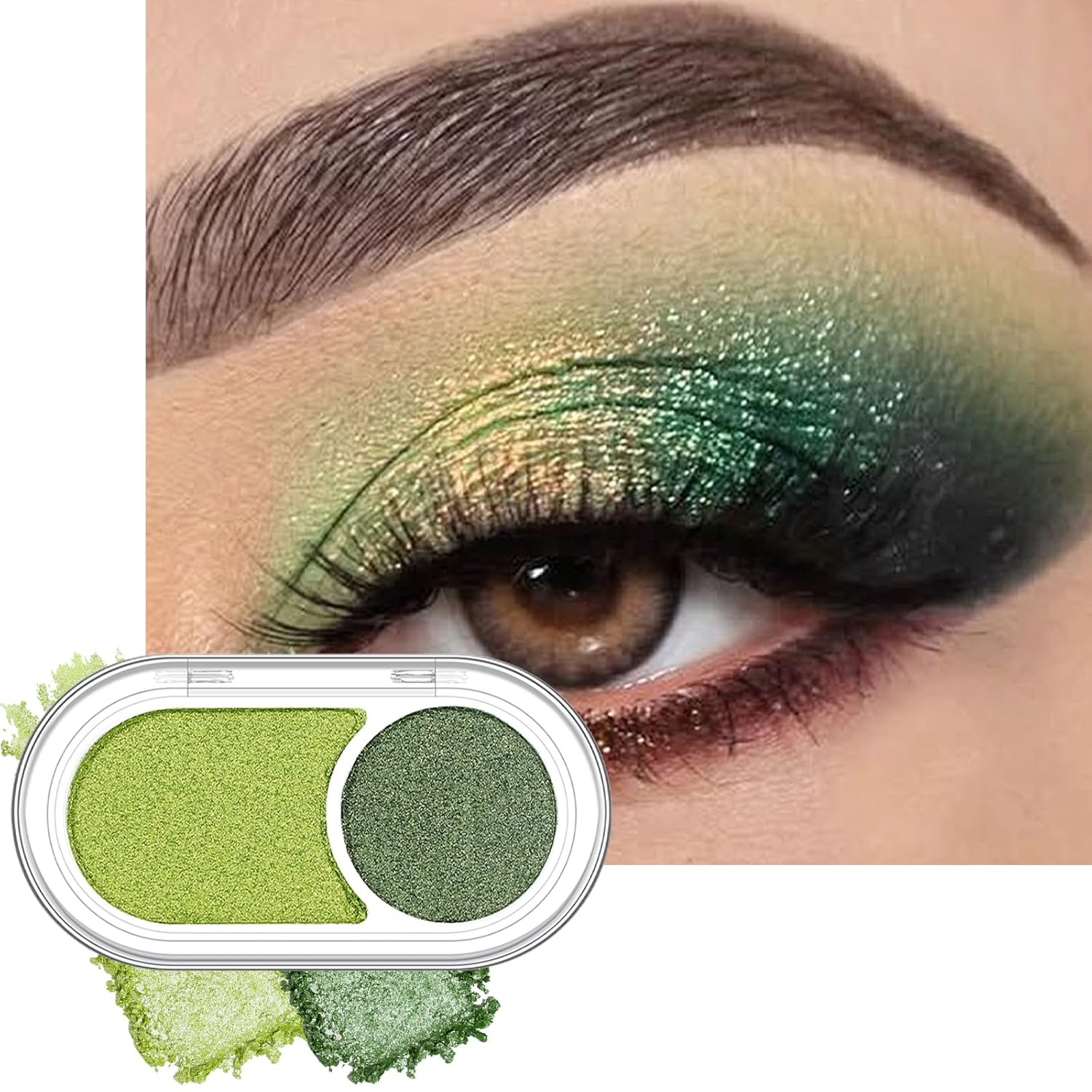 Erinde Green Eyeshadow Palette Duo - Bright Dark Green Shimmer Metallic Glitter Eye Shadow Makeup Palette, Long Lasting Waterproof Blendable Crease & Smudge Proof Forest-Green Christmas Makeup, 02