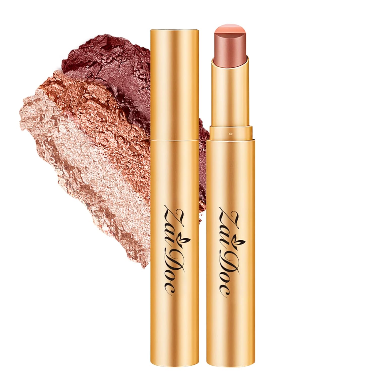 3 Color Eyeshadow Stick, Long Lasting & Waterproof Creamy Eye Shadow, with Vitamin E Makeup for Day & Night Look, caffeine orange, 1.13 Oz (Glittering rose)