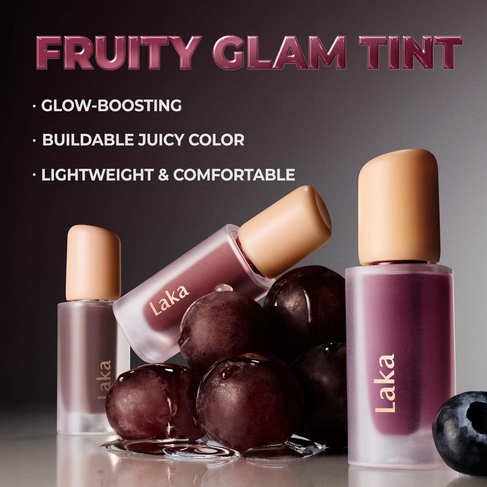 Laka Fruity Glam Lip Tint Mini, 1.9g/0.07oz, Glowing Lip Stain with Wide Color Spectrum, Hydrating & Lightweight Texture, Long-Lasting Bold Stain, Non-Sticky, Vegan, K-Beauty (#124 Maro)