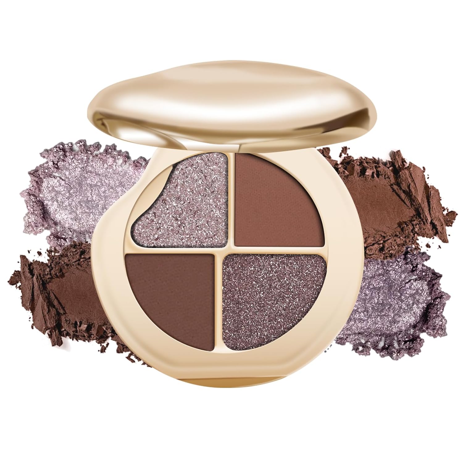 KYDA 4 Colors Eyeshadow Palette, Neutral Eyeshadow, High Pigmented Eyes and Cheeks Palette for Women, Pearl Metallic Glitter Mini Makeup, Lasting Blendable Smokey Eyes Shadow, Champagne