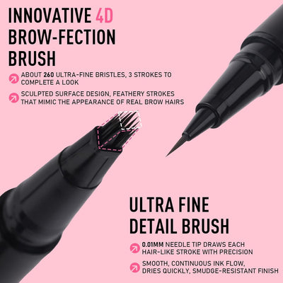Dual Ended Microblading Eyebrow Pen - 2 in 1 Liquid Eyebrow Pencil with Brow-Fection Angled Brush & Precise Detail Brush-Tip, Shapes & Fills Hair-Like Looking Brows, Lasts All-Day, Dark Brown