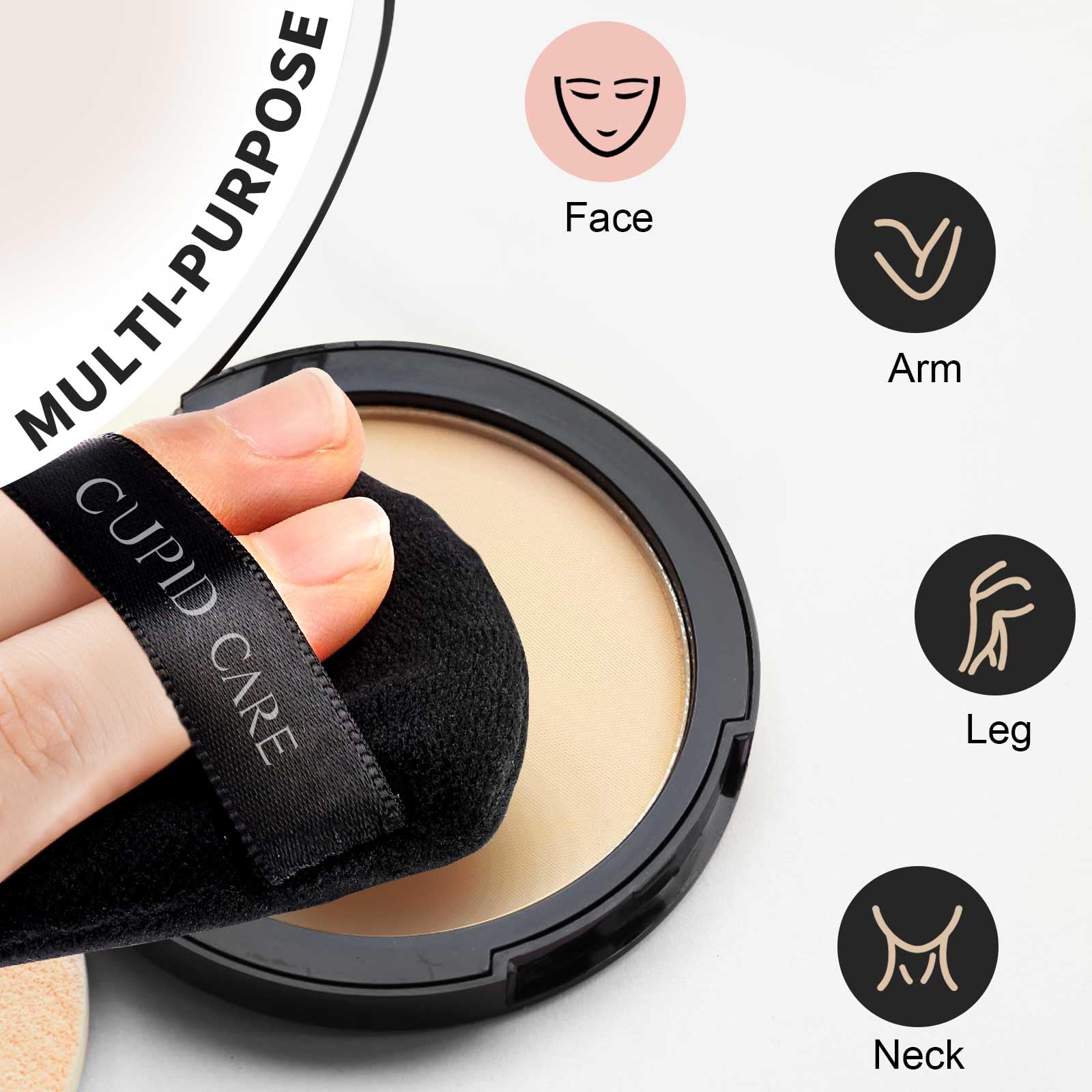 CUPID CARE 6 Pcs Triangle Powder Puff with 2 Travel Cases, Setting Powder Puffs for Face, Velour Makeup Puff for Loose Powder Body Powder, Blender Sponge Foundation Blending Sponges Beauty Tools
