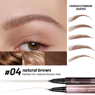 2-in-1 Curved Eyebrow Pen and Eyeliner with 10Pcs Brow Stencils, Microblading Eyebrow Pencil with 4 Fork-Tip and Curved Precise Tip, Waterproof and Long Lasting Eyebrow Pencils for Women, Soft Brown