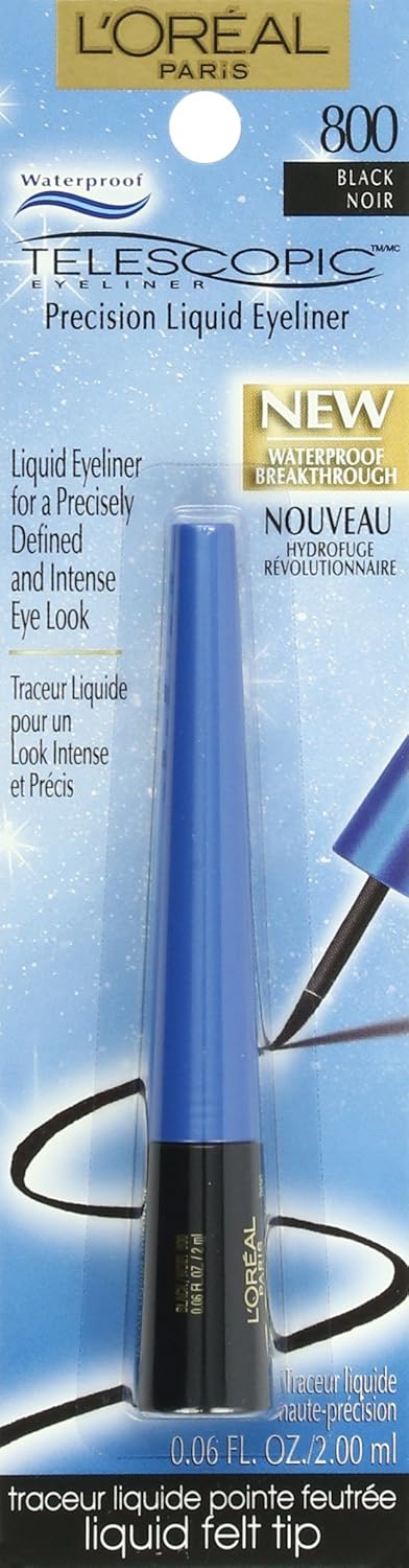 L'Oreal Paris Telescopic Precision Liquid Waterproof Eyeliner, Black, 0.08 Oz