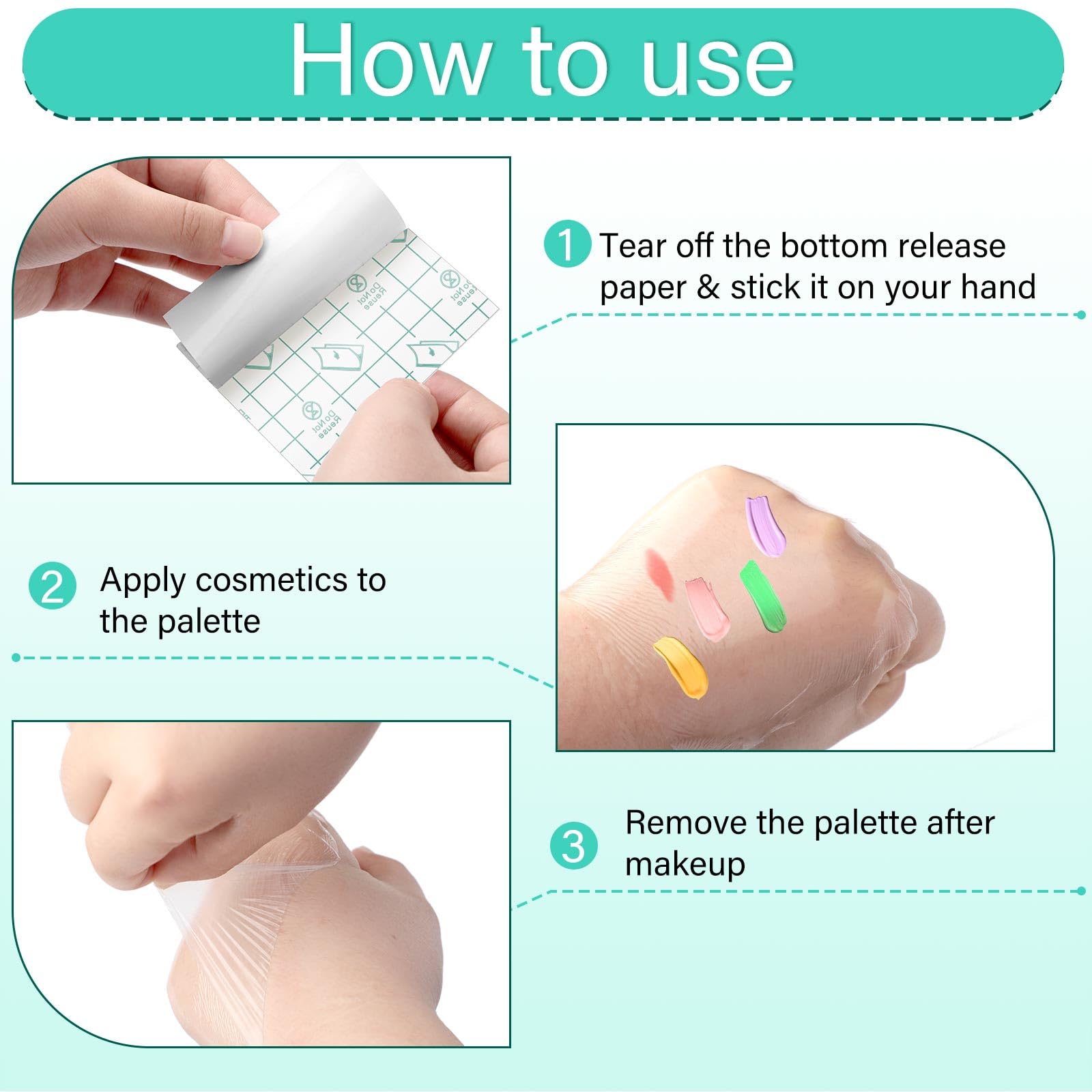 Linyuthia 200 Pieces Makeup Hand Palette Single Use Waterproof Makeup Mixing Palette Disposable Foundation Mixing Tray Adhesive Artist Cosmetic Tape for Women(3.15 x 3.15 Inch)