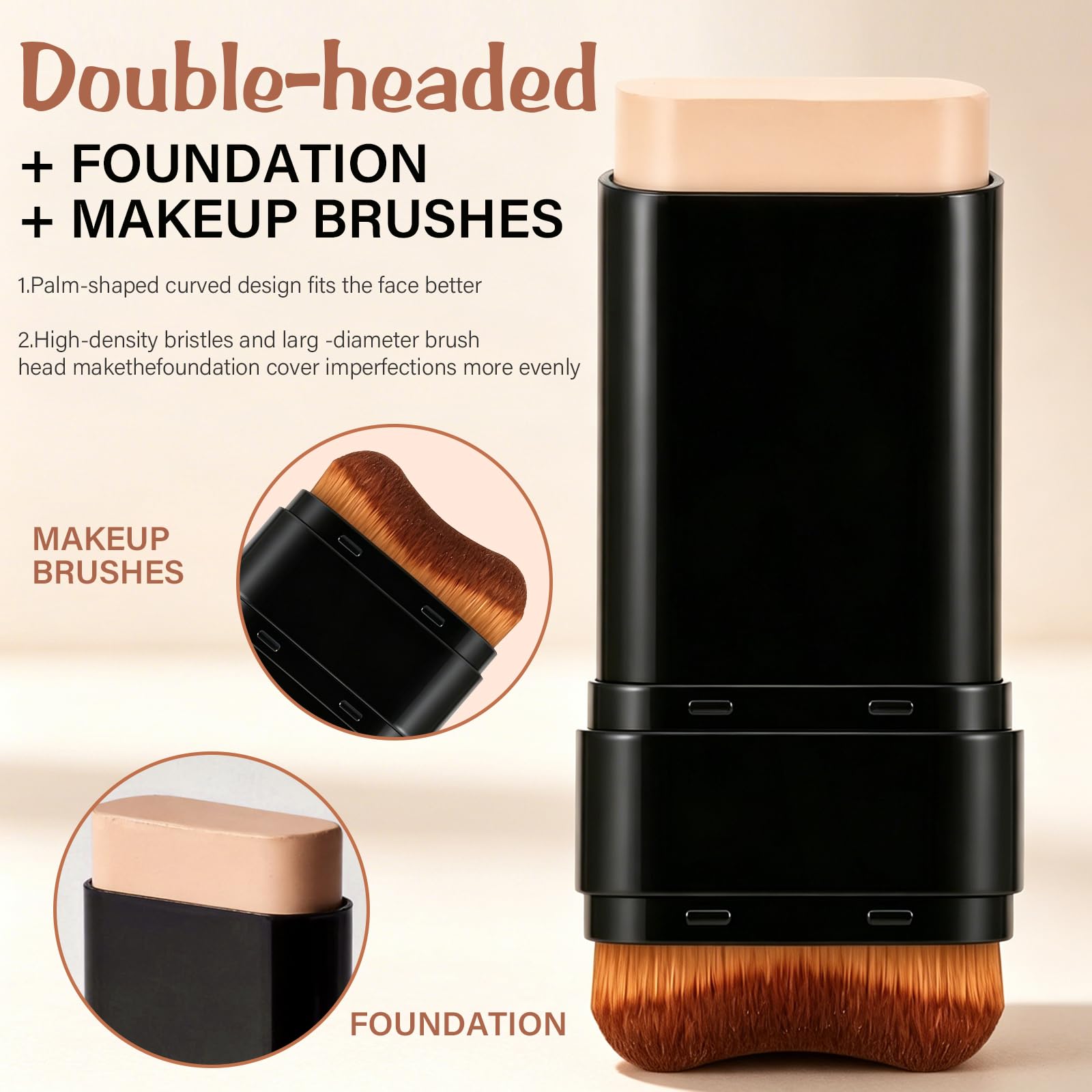 Zaidoc Foundation Stick, Dual-Ended with Brush, 2-in-1 Longwear & Waterproof, Natural Full Makeup Concealer Coverage for Dark Circles & Blemishes with Hydrating Olive & Camellia, 2.09 oz (04#)