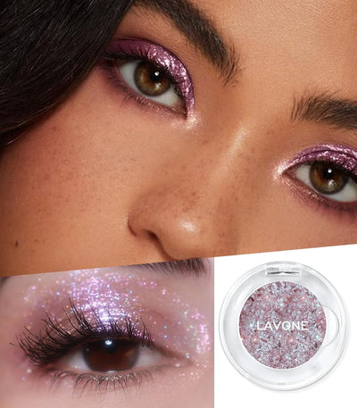 LAVONE Chameleon Eyeshadow & Eyeliner Set, Iridescent Purple-Pink-Gold Eyeshadow Powder, Multidimensional Sparkle with One-Swipe Color, Highly Pigmented, Smooth Non-Falling