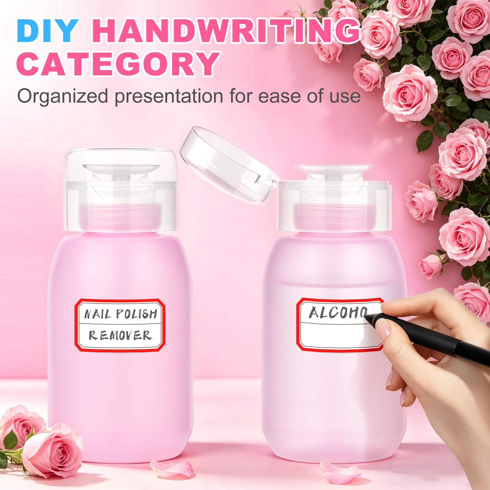 MEKK Acetone Pump Dispenser,Push Down Pump Dispenser Empty Alcohol Dispenser Push Down Nail Polish Remover Pump One-Touch Pump Bottle Dispenser for Nail Polish & Makeup Remover 2 Pack 200ML(6.8oz)