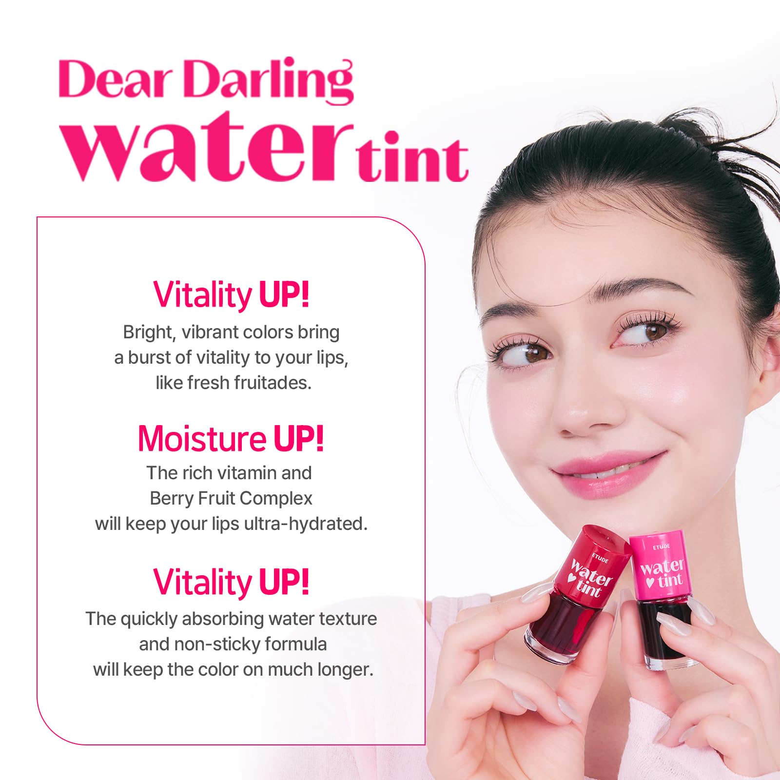 ETUDE Dear Darling Water Tint, Cherry Ade, Lip and Cheek Stain, Watercolor Blush Tint for Sun-Kissed Flush, Smudge Proof Korean Lip Tint, Lightweight K-Beauty Makeup, 9g