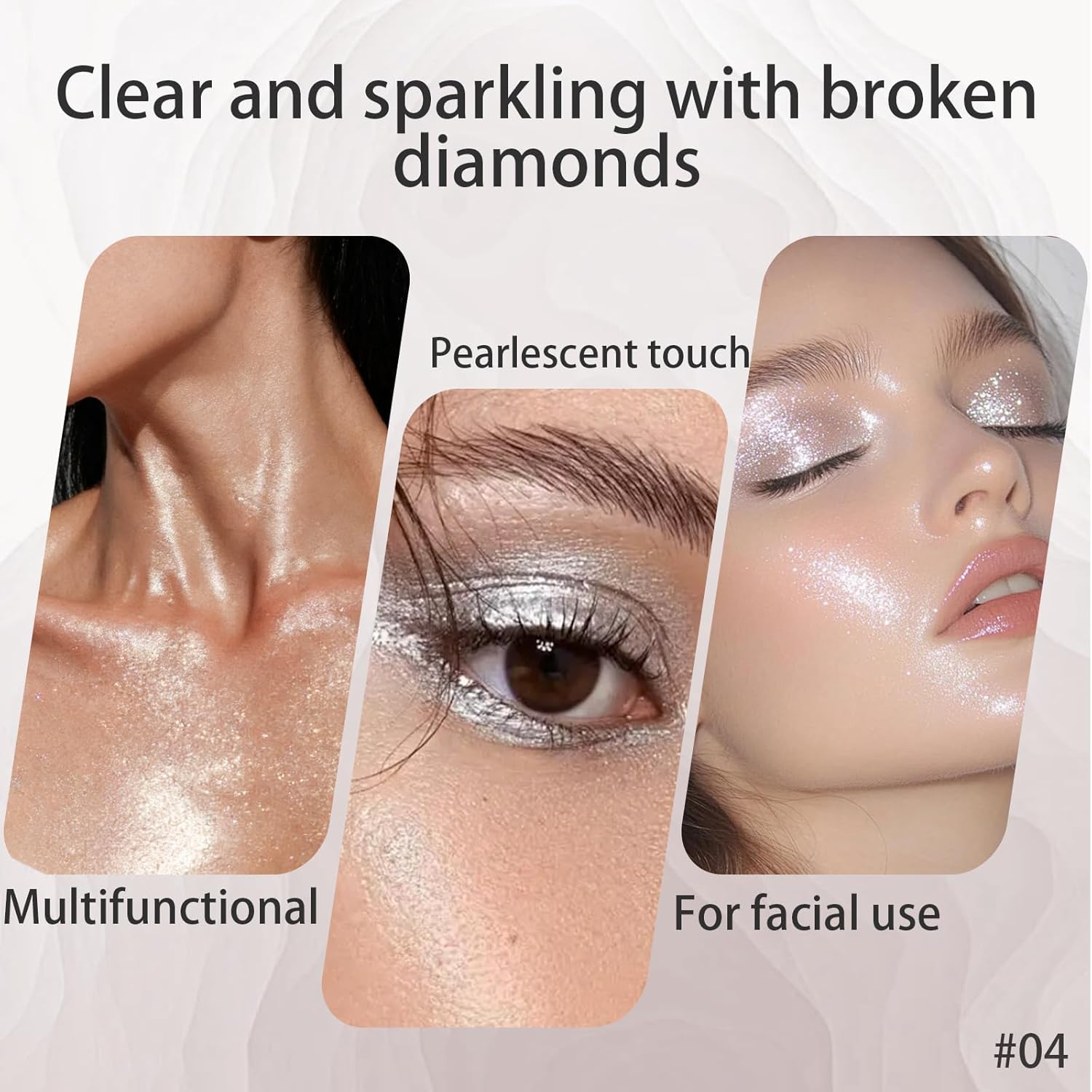 Silver White Glitter Cream Shimmer Eyeshadow Sticks, Multichrome Matte Eye Shadow Stick, Waterproof and Long-Lasting Smooth Cream Eye Highlighter Stick Makeup for Women, 4 Galactic Lcing