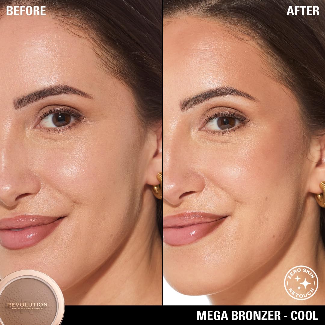 Revolution, Mega Bronzer Powder, Matte Finish, Buildable Sculpting & All-Over Glow for Light to Deep Skin Tones, Vegan & Cruelty-Free, Cool, 0.52 oz