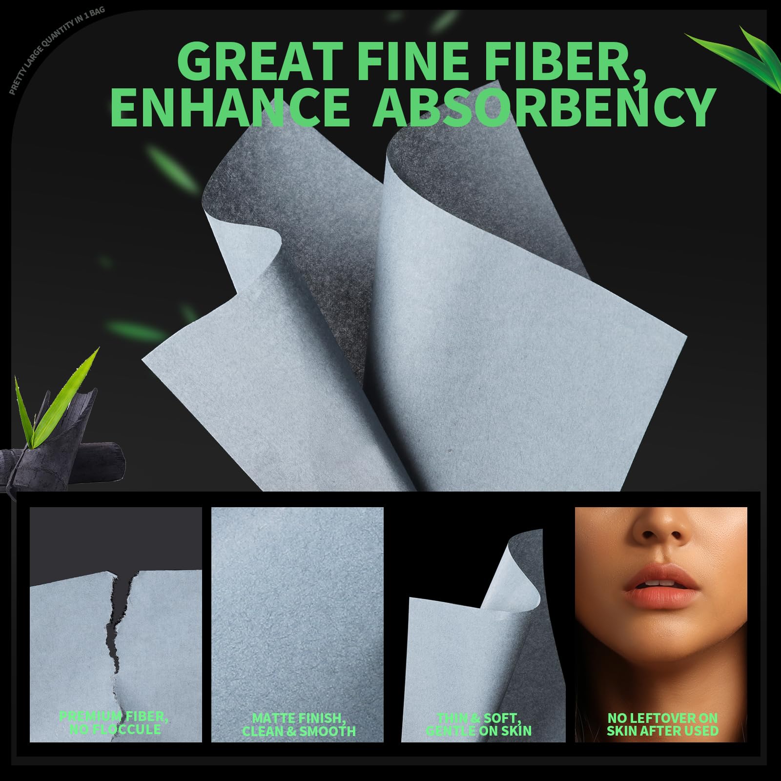 Gootaimi Blotting Paper for Oily Skin, Natural Bamboo Charcoal Blotting Paper, Oil Blotting Sheets for Face, 100 * 70MM Large Oil Absorbing Sheets Makeup Face Tissues, 200 Counts