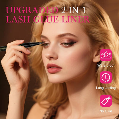 Strip Eyelash Glue Eyeliner Waterproof - 2-in-1 Black Eyelash Glue Pen and Eyeliner, Eyelash Liner for 48H Waterproof Long Lasting for Strip Lashes, 3S Quick Dry Beginner Friendly by EMEDA (01)