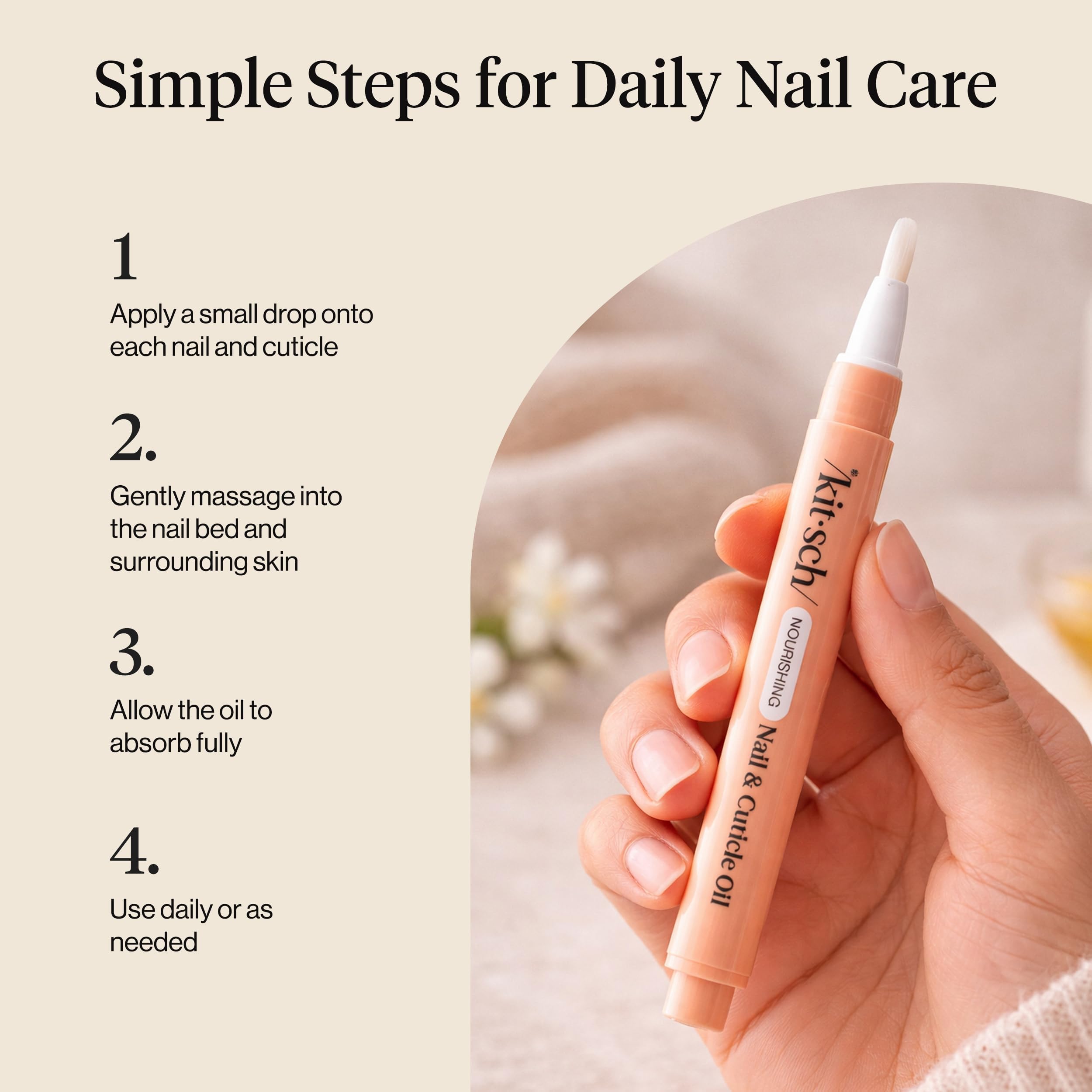 Kitsch Nail Cuticle Oil Pen Brush - Hydrating Nail Oil For Stronger Nails | Cuticle Pen With Jojoba Oil & Vitamin E | For Dry, Cracked or Flaky Nails - Nourishing Nail Care Product - 2.8ml