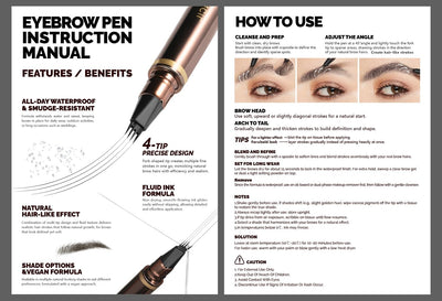 2 Pack 4-Tip Microblading Eyebrow Pen with 2 Brow Brushes, Waterproof Vegan Formula Eyebrow Pencils for Women to Effortlessly Create Natural Hair-Like Strokes, All-Day Wear (Dark Brown)