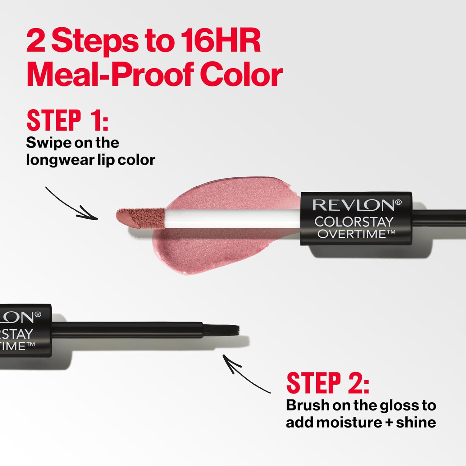 Revlon ColorStay Overtime Liquid Lipstick with Clear Lip Gloss, Long-Lasting Lip Color, Dual Ended with Moisturizing Vitamin E, 350 Bare Maximum, 0.07 fl oz
