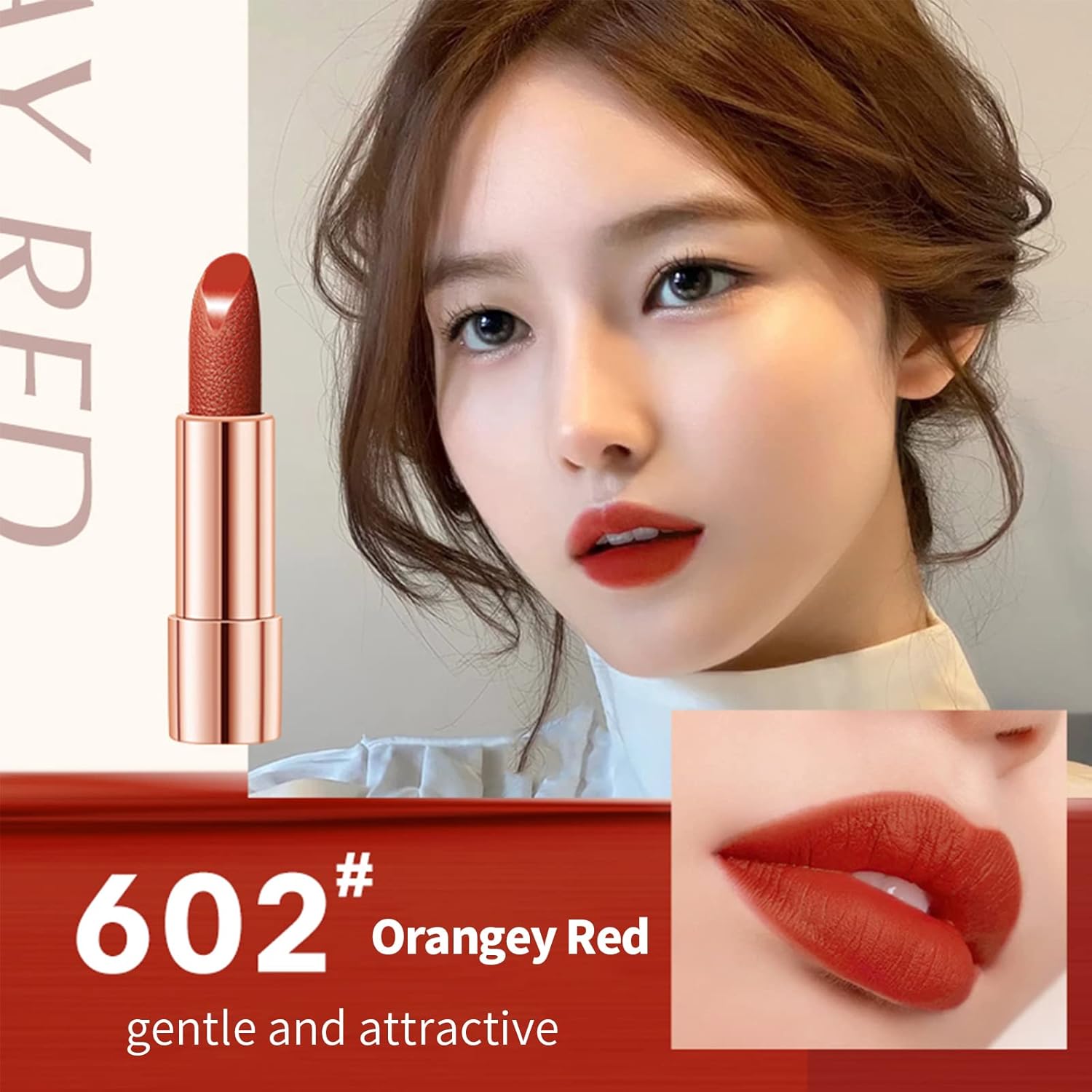 Newvenper 3 Colors Matte Lipstick Set Lip Stick with Orange Chain Bag Package Velvet Lip stick Set Waterproof Non-Stick Cup Long Lasting Retractable Red Lipstick Set 3.5gx3 Pcs