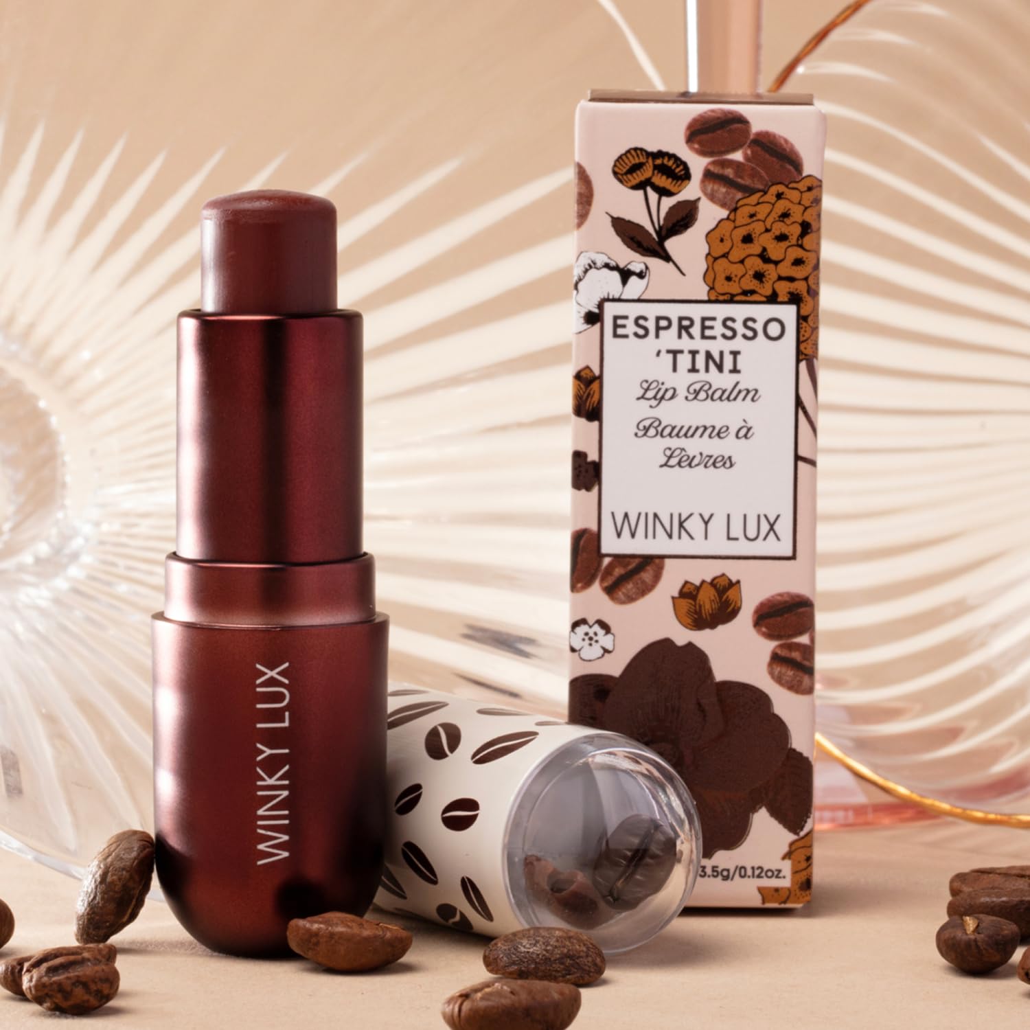 Winky Lux Espresso 'Tini Lip Balm, Ultra-Moisturizing Warm Nude Color with Ceramides, Jojoba Oil, Shea Butter, Vitamin E and Caffeine, Clean Beauty, Cruelty-Free, Vegan, Espresso-Vanilla Scent