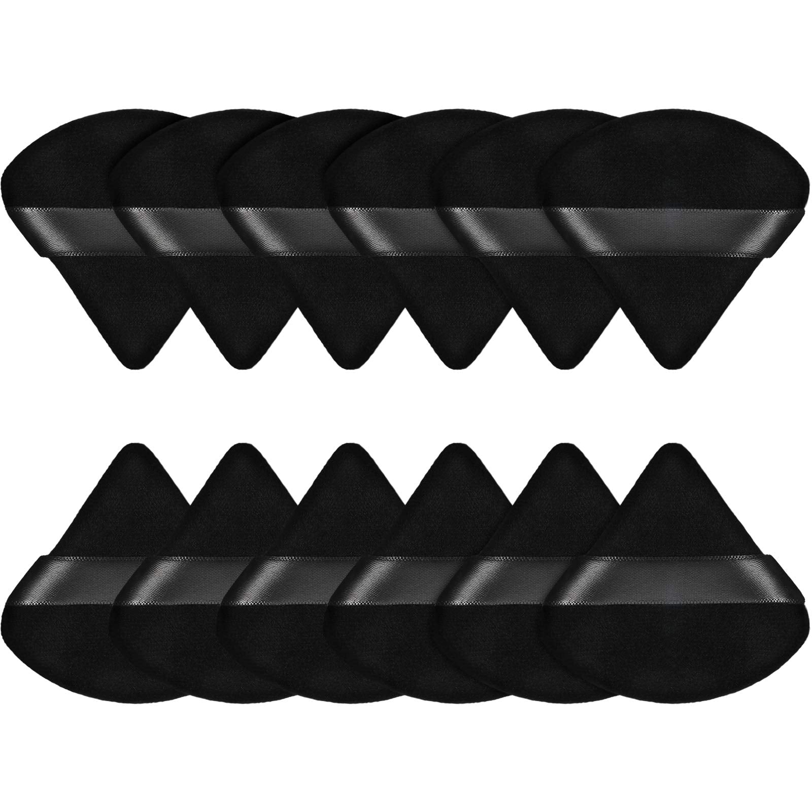 Maitys 12 Pcs Powder Puff Triangle for Face Makeup Cosmetic Loose Powder Puff Velour Soft Body Washable Reusable Foundation Sponge Wet Dry Makeup Tool for Women(Small,Black)