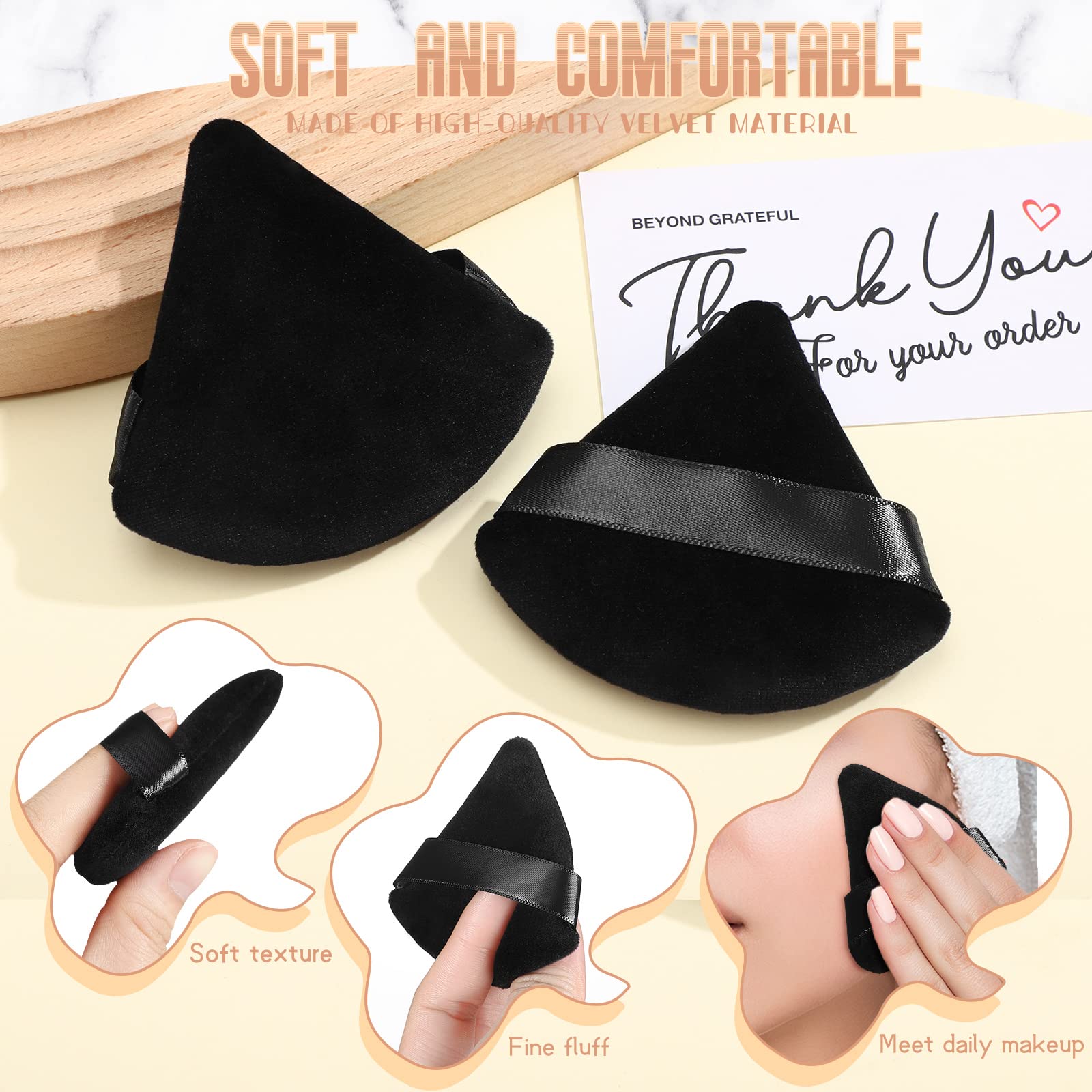 Suclain 48 Pcs Velour Triangle Powder Puff Soft Velour Makeup Puff for Face Powder Makeup Triangle Sponges for Wet and Dry Cosmetic Foundation Loose Mineral Body Tool(Black)