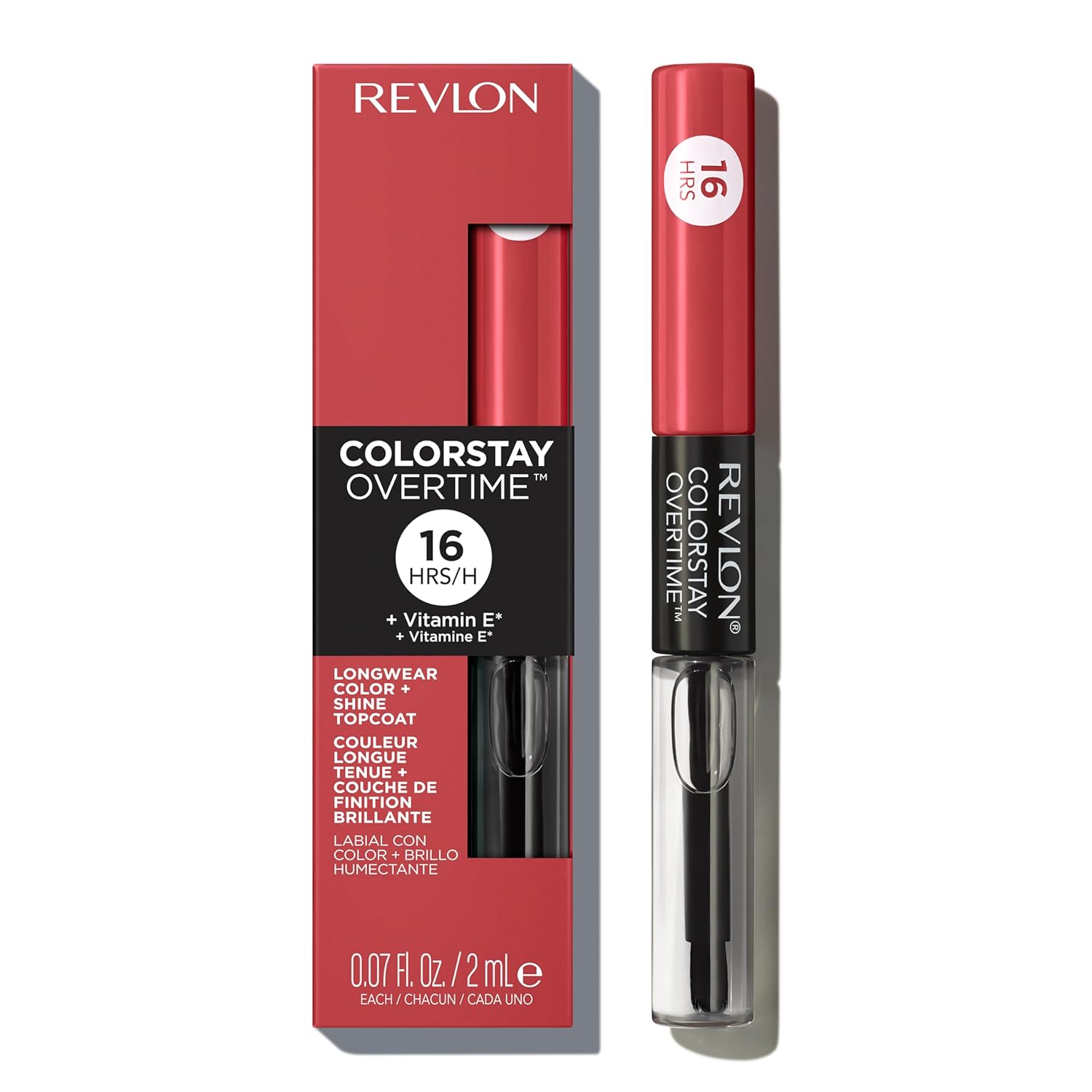 Revlon ColorStay Overtime Liquid Lipstick with Clear Lip Gloss, Long-Lasting Lip Color, Dual Ended with Moisturizing Vitamin E, 350 Bare Maximum, 0.07 fl oz