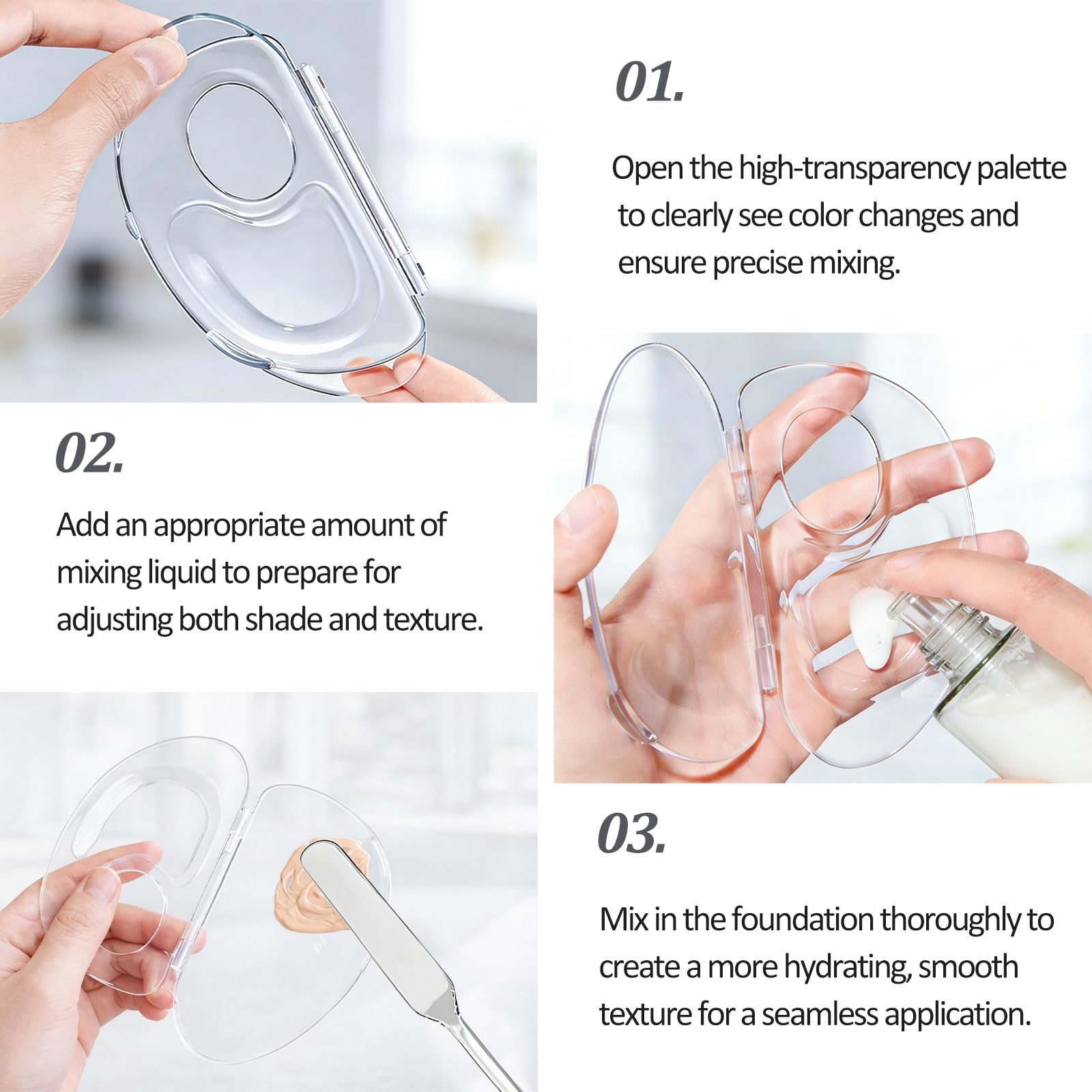 2 PCS Transparent Acrylic Makeup Mixing Palette with Sealed Storage – Liquid Foundation Holder, Nail & Pigment Blending Board