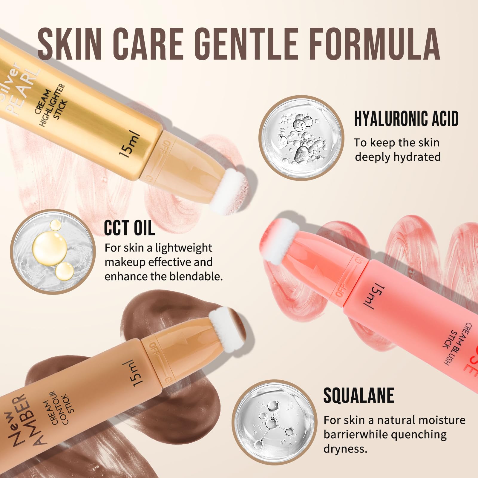 Color Nymph Liquid Makeup Wand Combo, Hydrating Brown Contour Stick Glow Liquid Highlighter Pigmented Blush For Cheeks Fine Texture Natural Blend Long Lasting (Brown Contour+Blush+Highlighter)