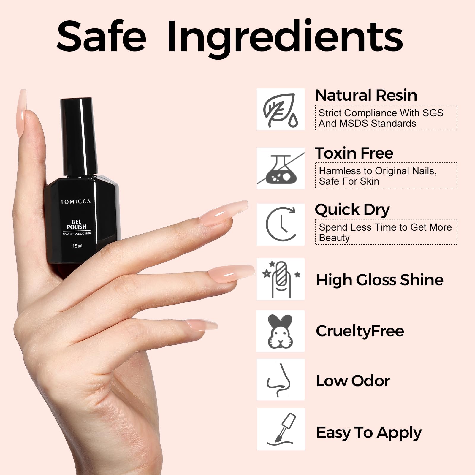 TOMICCA Nude Gel Nail Polish,15ml Light Nude Gel Polish,Soak Off Uv Led Cure Needed，Color Long Lasting Translucent Nail Art Manicure French Salon Diy Design Gifts For Woman