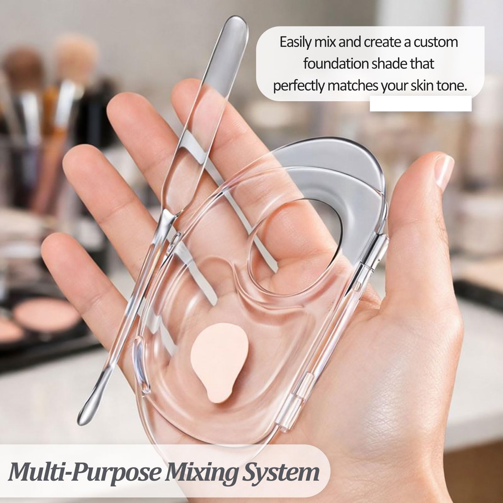 2 PCS Transparent Acrylic Makeup Mixing Palette with Sealed Storage – Liquid Foundation Holder, Nail & Pigment Blending Board