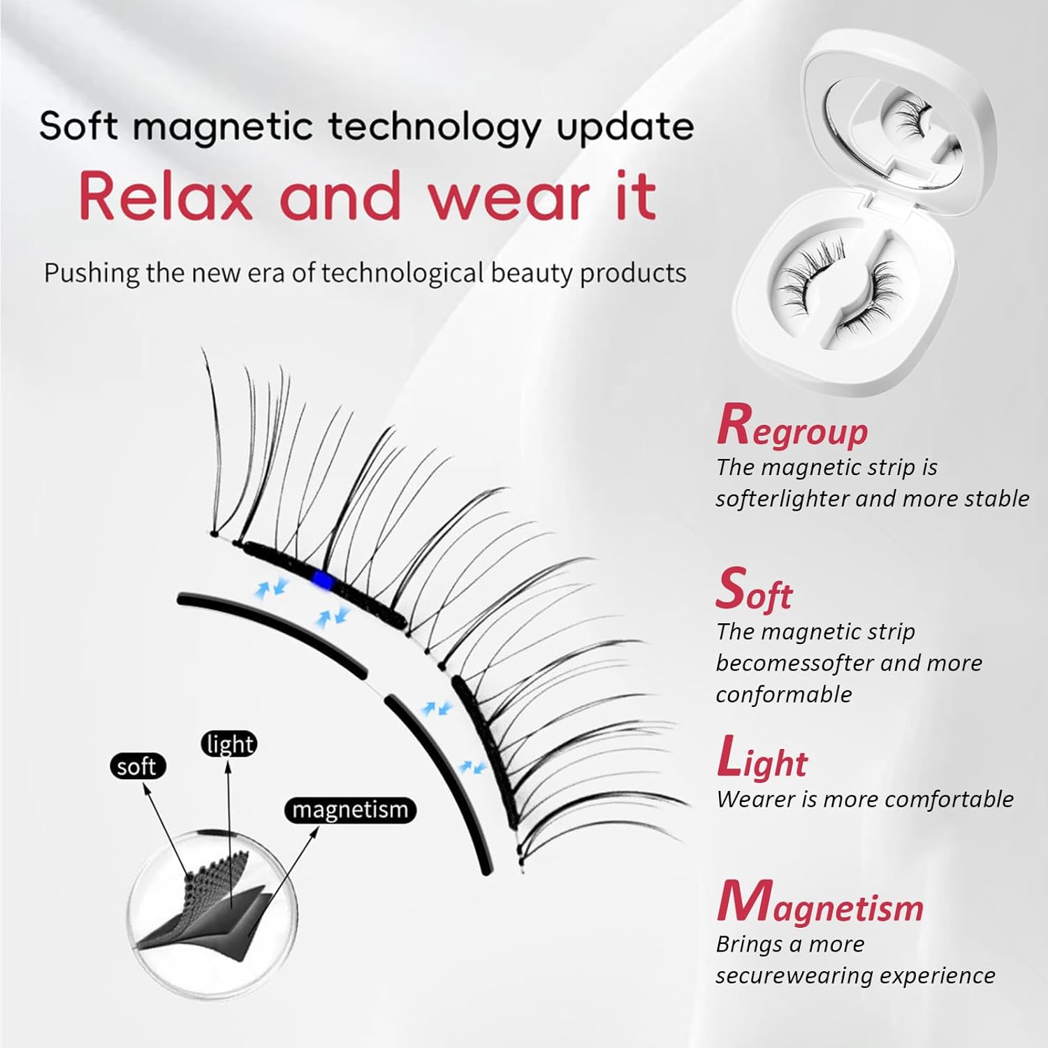 Magnetic Eyelashes Kit Asian with Applicator, Reusable No Glue Lashes, Natural Look Lashes Set, Easy to Wear and Remove (Cherry Blossom Black【Flower Gift Box】+ Styling Liquid)