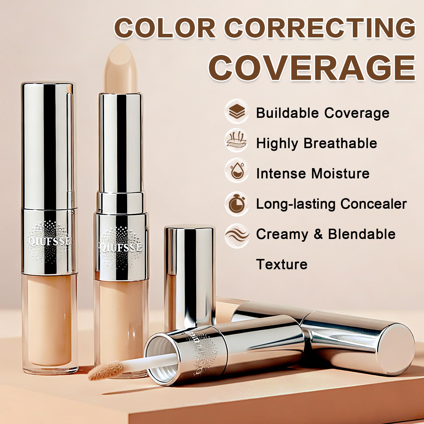 QIUFSSE Under Eye Concealer Stick,Full Coverage Concealer for Older Women,Teenagers,Middle-aged,Dual formula (liquid tip & balm stick),Long-lasting Wear,Tattoo Cover Up Makeup（01 Natural）