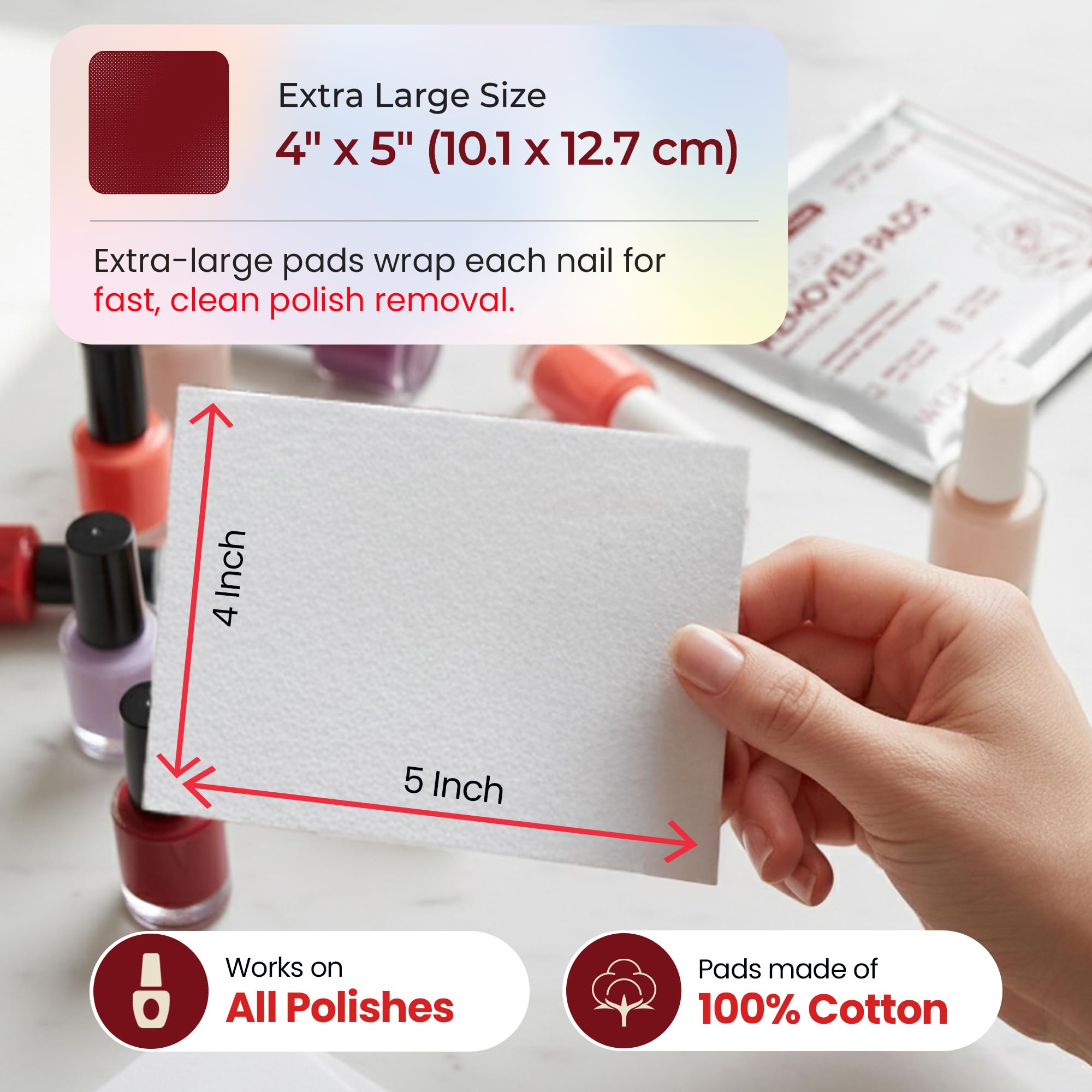 Nail Polish Remover Pads - 14 PCS - 100% Non-Acetone Gentle Formula - Individually Wrapped Wipes - Travel Size Fingernail Remover for Purse & Quick Touch-Ups