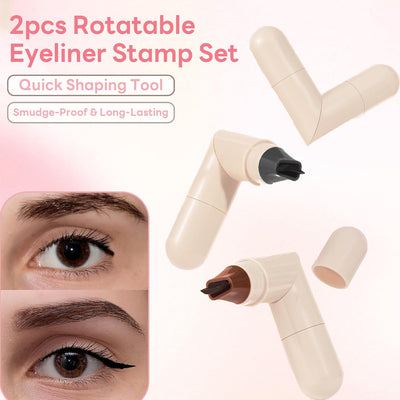 2pcs Rotatable Eyeliner Stamp Set - Quick Shaping Tool with Left/Right Eye Marked, Smudge-Proof & Long-Lasting, Ready to Use, Flawless Winged Eyeliner for Beginners & Makeup Enthusiasts, Black & Brown