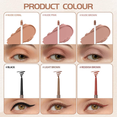6Pcs Matte Eyeshadow Liquid Eyeliner Set Neutral Naked Creamy Eyeshadow with Black Brown Red Eye Liner Pen Nude Natural Smooth Daily Makeup Finish Summer Spring Eye Makeup Kit for Women