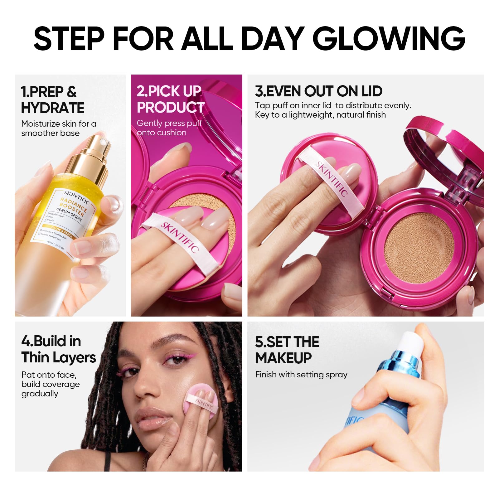 SKINTIFIC Cover Glow Perfect Cushion Foundation – Natural Radiant Finish, Medium-to-High Buildable Coverage, Hydrating Peptide Complex, Lightweight for Dry & Combination Skin, #03 Petal