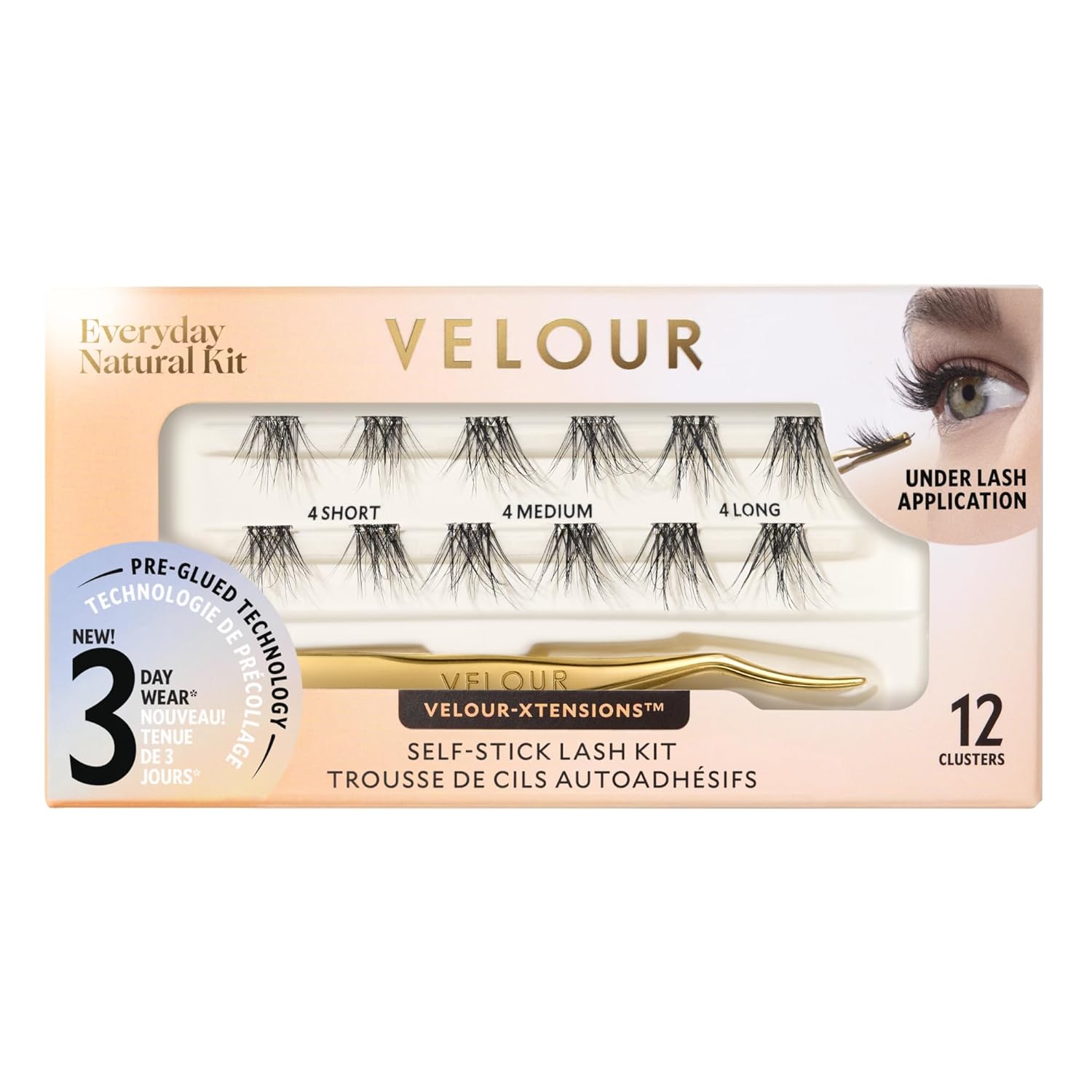 Velour-Xtensions™ Self-Stick Lash Clusters Kit, Self Adhesive Eyelashes with 12 Lash Cluster and Lash Applicator, New No Glue Technology for Lightweight Natural Look at Home