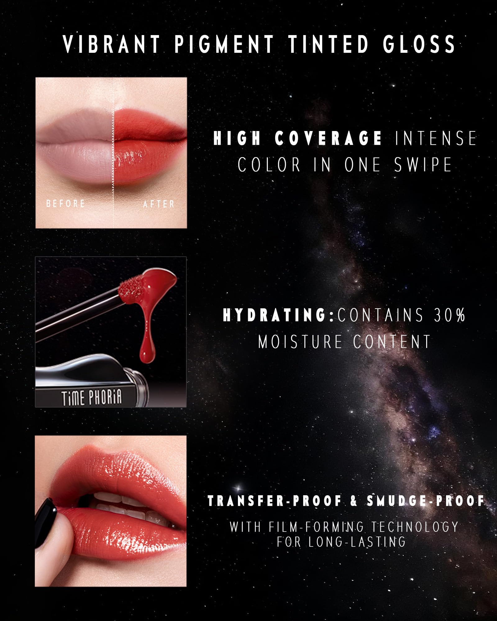 TIMEPHORIA Stellar Dust Lip Stain 11 Futura, Transfer-Proof &Smudgeproof Lip Gloss, Rose Brown Tinted Glossy Finish, High-Pigment Vibrant Color, Hydrating Lightweight Long-Lasting Lip Makeup for Women