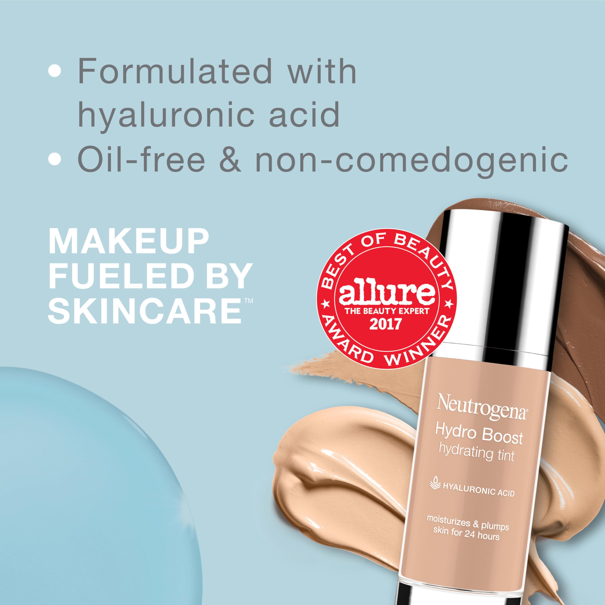 Neutrogena Hydro Boost Hydrating Tint Foundation Makeup for Dry Skin, with Hyaluronic Acid, Lightweight Oil-Free Water Gel, Non-Comedogenic, 30 Buff Color, 1.0 fl. oz