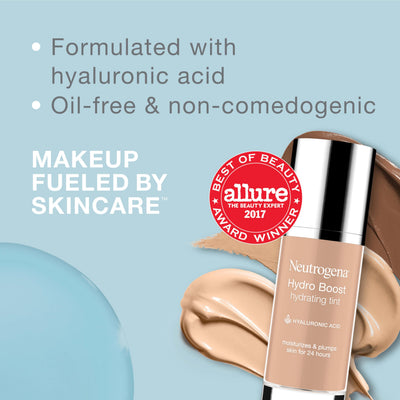 Neutrogena Hydro Boost Hydrating Tint Foundation Makeup for Dry Skin, with Hyaluronic Acid, Lightweight Oil-Free Water Gel, Non-Comedogenic, 30 Buff Color, 1.0 fl. oz