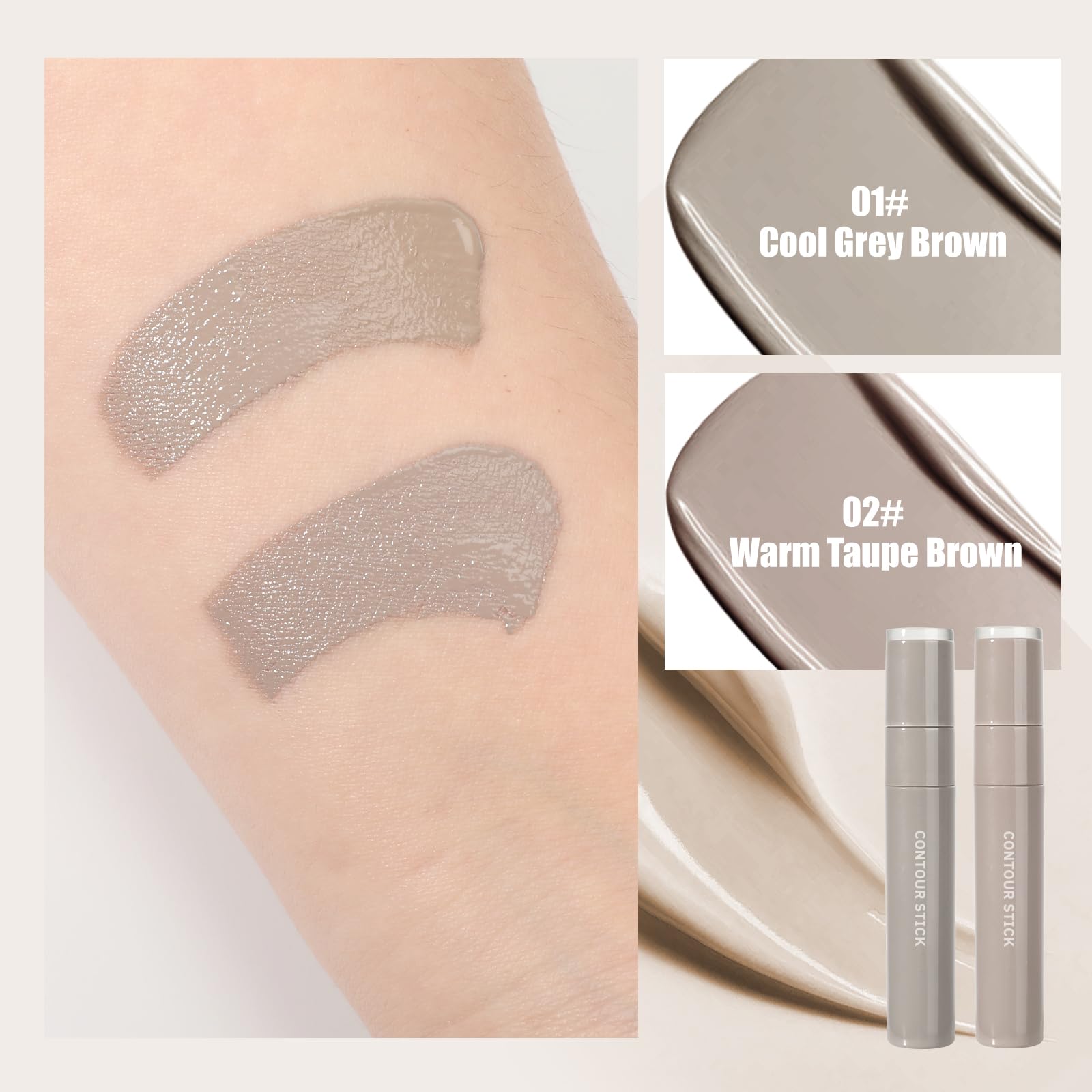 Cool Toned Liquid Contour Stick with Brush, Cool Grey Brown Cream Contour Bronzer Makeup Stick for Long Lasting Blendable Matte Face Nose-Contour Makeup, Contorno Maquillaje (#01)