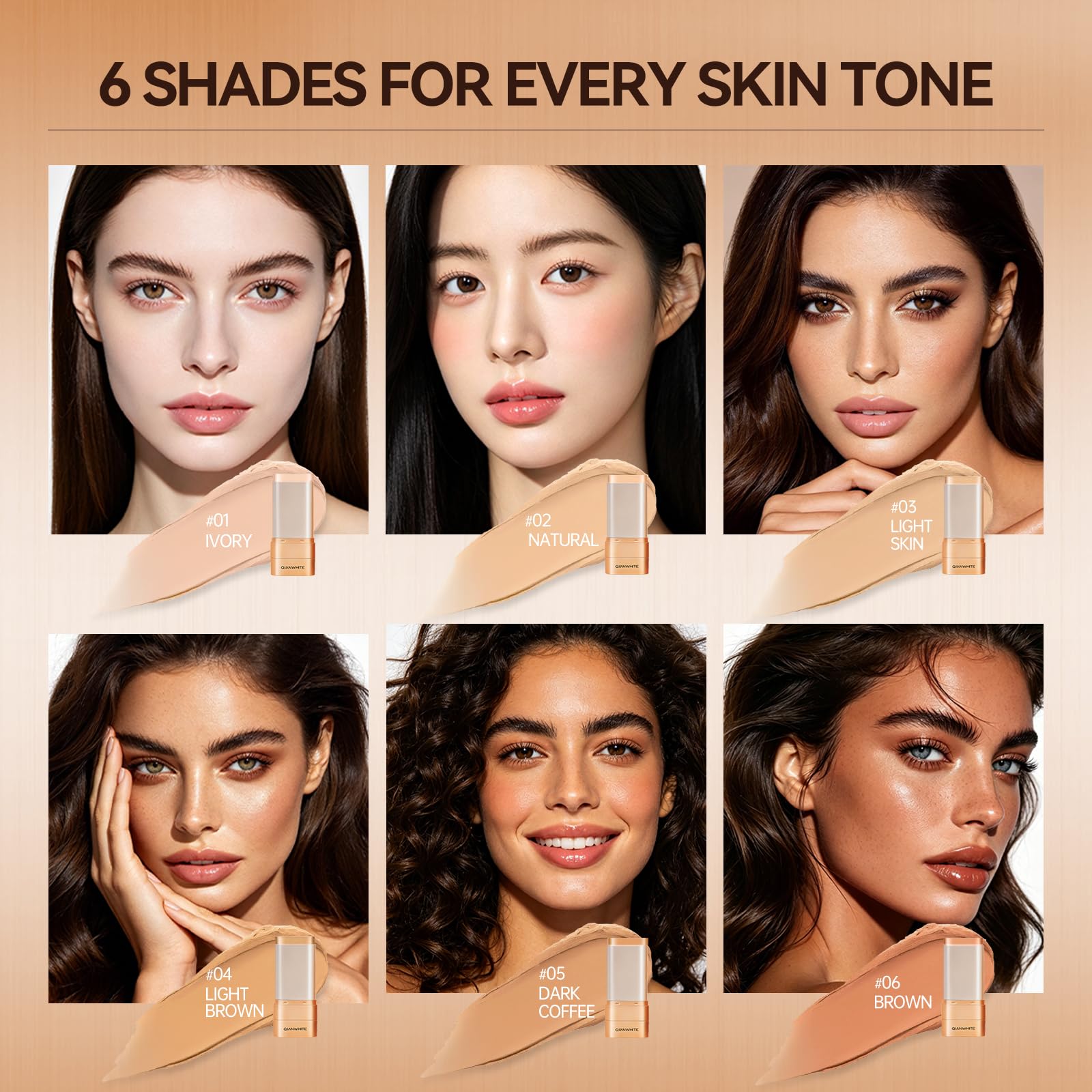 QIANWHITE Korean Foundation Stick Foundation for Mature Skin Tint, Buildable Light to Medium Coverage Foundation Makeup Concealer, Dual-Ended with Brush for All Skin -Natural Dewy Finish (NATURAL)