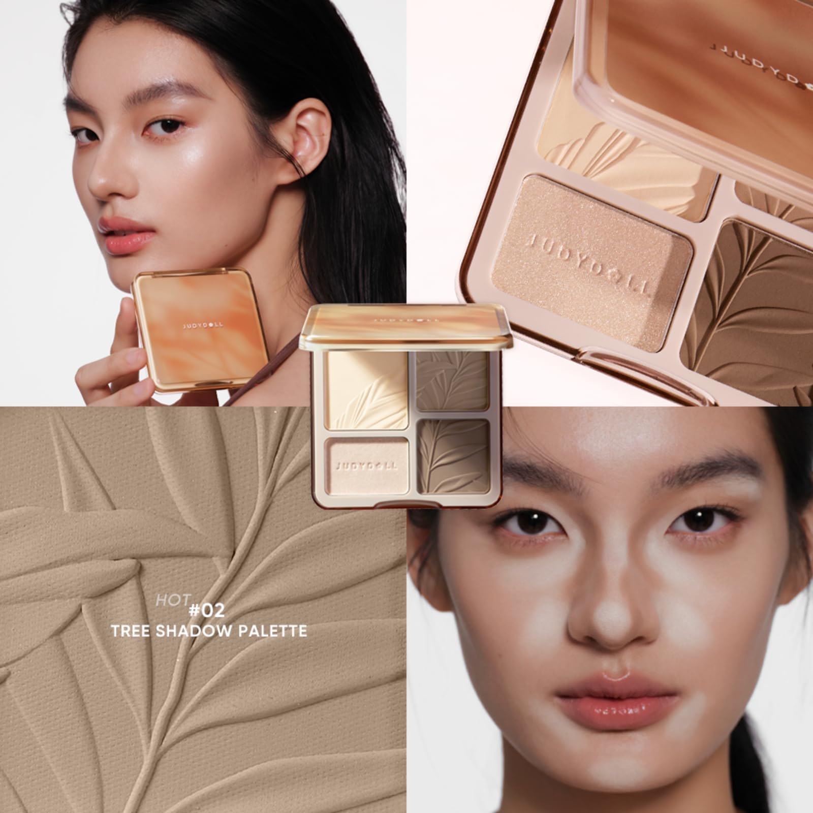 JUDYDOLL Highlight & Contour Palette, All-in-One Matte Highlighter Contour Compact,Blendable Face Makeup for Beginners, for Warm Skin Tone (New Version 02 Tree Shadow Palette)