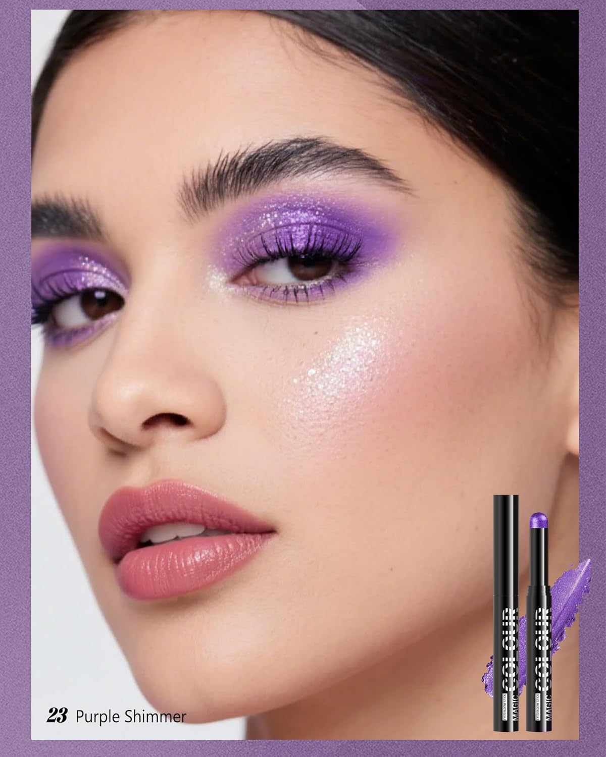 Waterproof Cream Eyeshadow Stick, Purple Shimmer Highly Pigmented Long-lasting Eye Shadow Pencil, Metallic Blendable Eyeshadow Brightener Applicator Stick, Hypoallergenic Women Eye Highlight Makeup-23