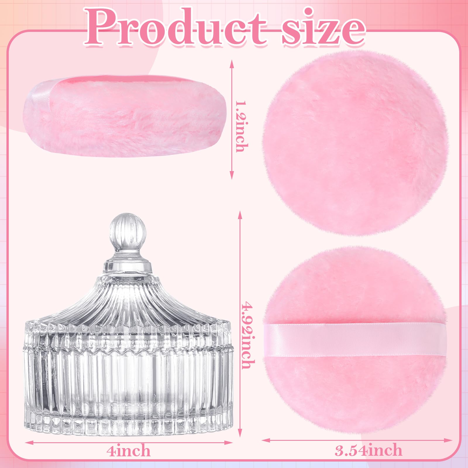Large Body Powder Puff and Container, 3.54 Inch Women Powder Puff with Crystal Case for Dusting Powder, Pink