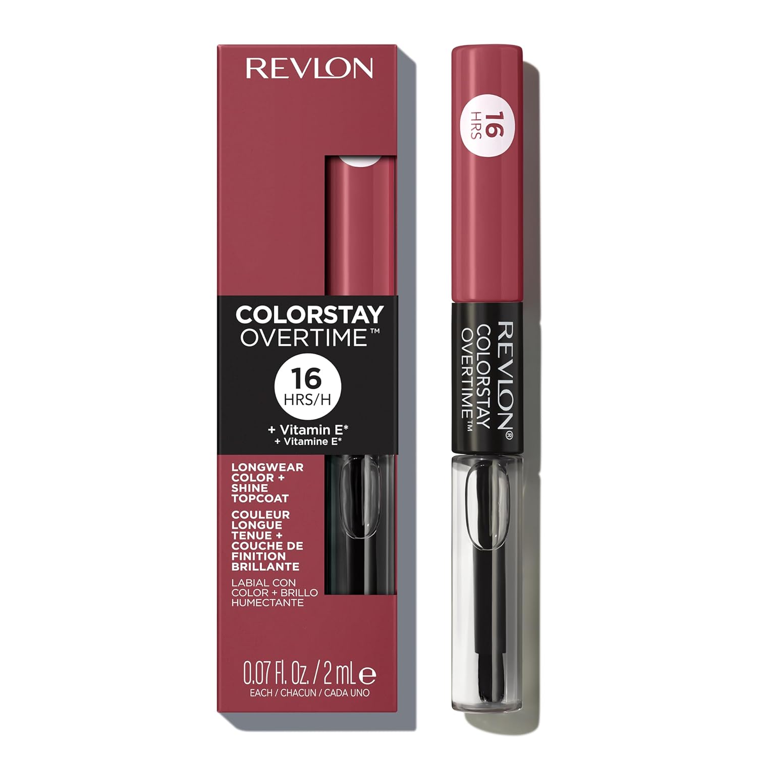 Revlon ColorStay Overtime Liquid Lipstick with Clear Lip Gloss, Long-Lasting Lip Color, Dual Ended with Moisturizing Vitamin E, 350 Bare Maximum, 0.07 fl oz