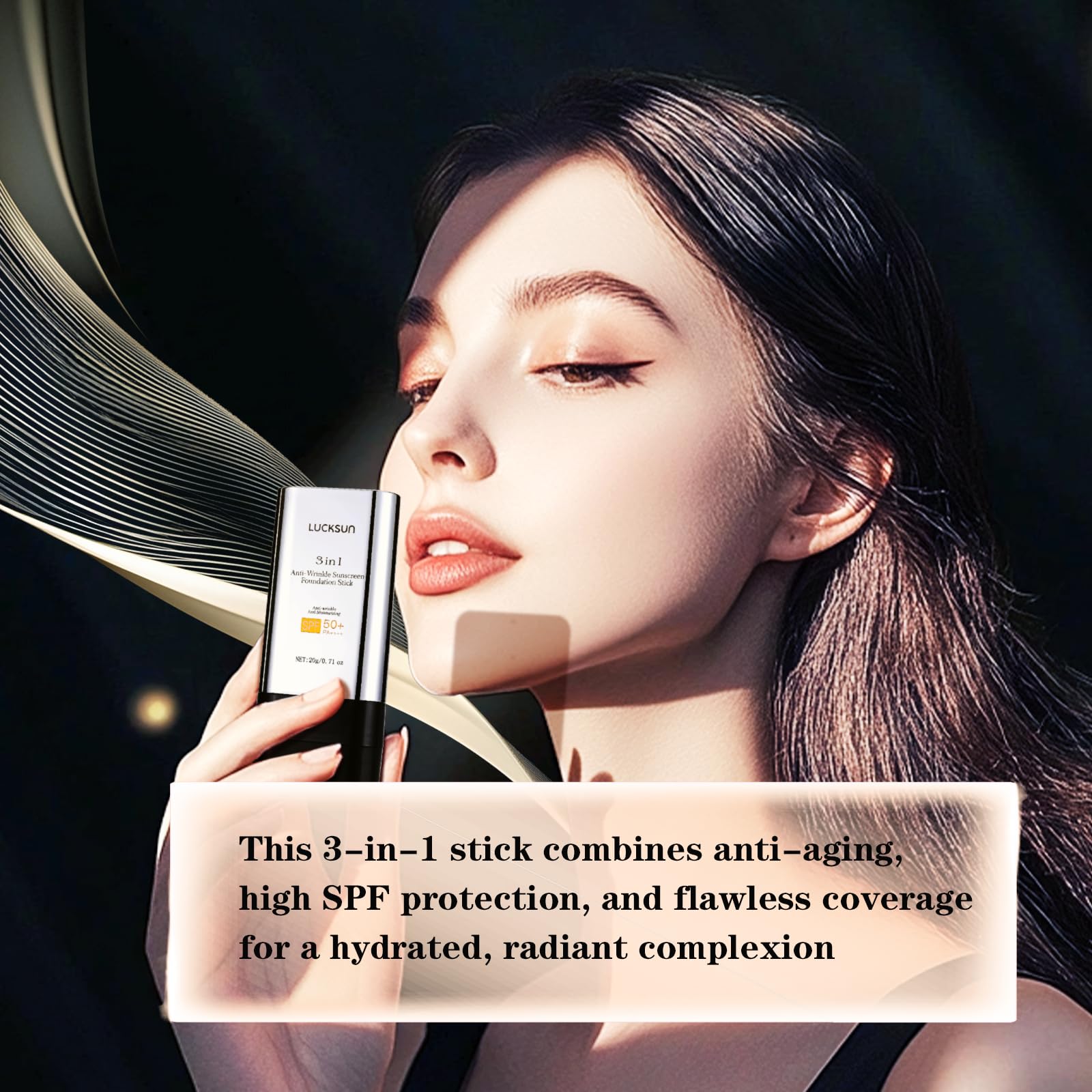 3 In 1-Luxury Anti-Wrinkle Foundation Stick SPF 50+ with Brush, Hydrating Non-Sticky Matte Foundation Stick, Travel Size Defense Face and Body Sunscreen Lotion, 1.42 Fl Oz